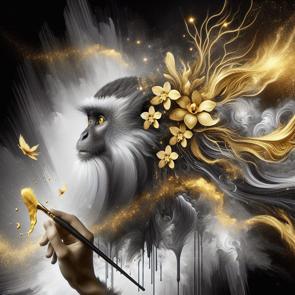 Golden Monkey in Digital Painting Style