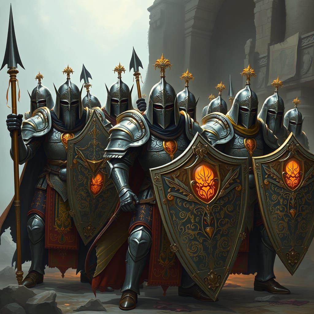 Heroic Warriors with Blessed Armor and Magic Shields
