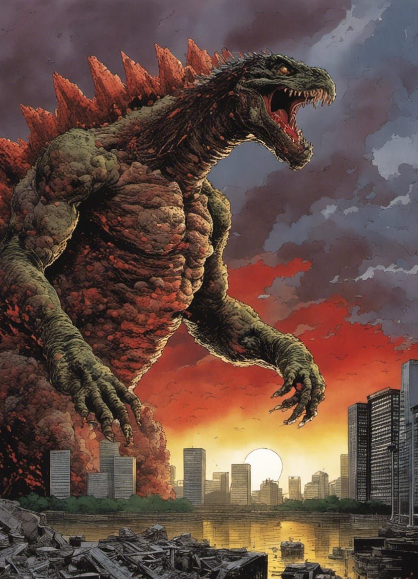 Zombie Godzilla Collapsed in Ruined Tokyo