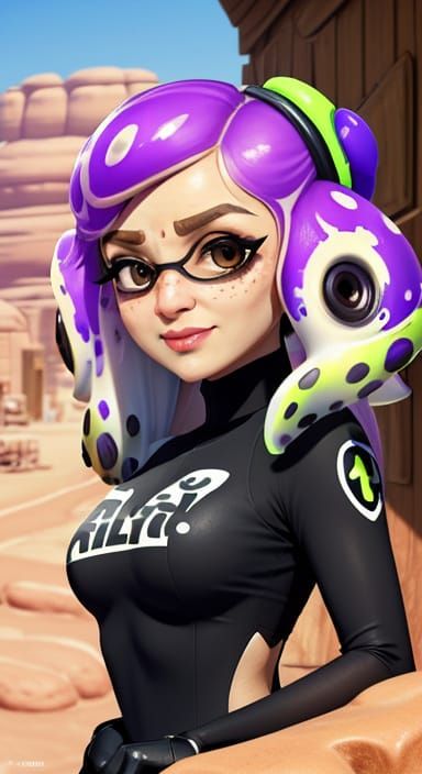 Comic Realism Lady in Splatoon-Inspired Western Setting