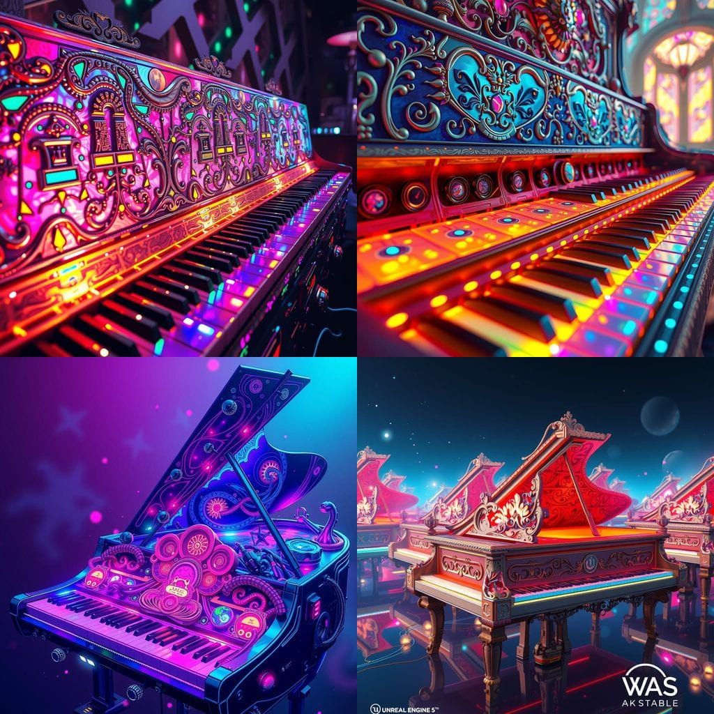 Vibrant Fantasy Piano Keyboards in Intricate Detail