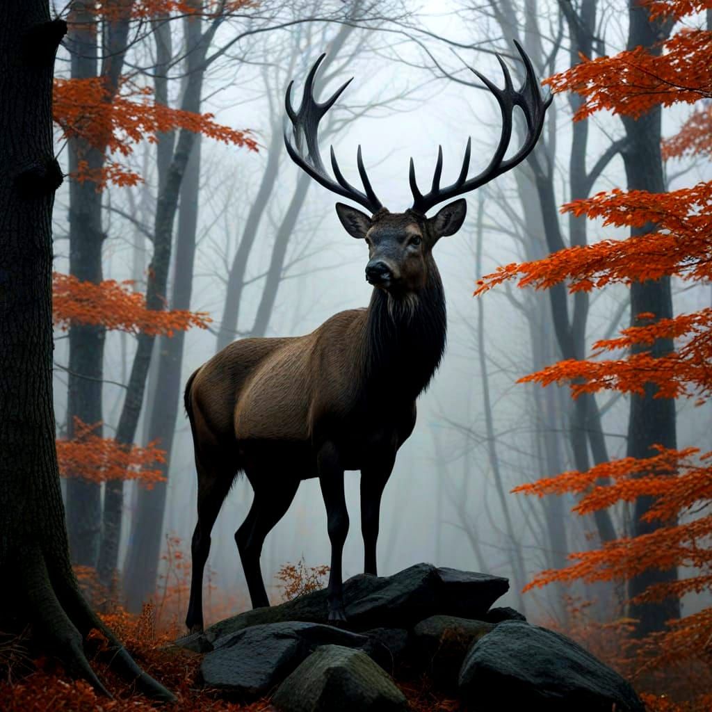 Majestic Buck on Moonlit Ridge in Dark Fantasy Style