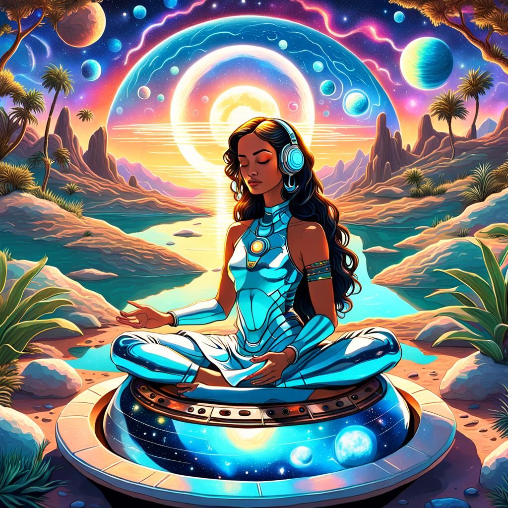 Intergalactic Siren Playing Handpan: Astral Illustration