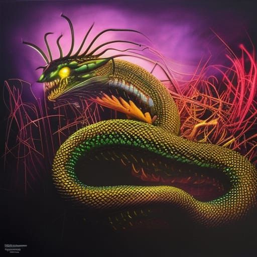 Luminescent Biopunk Cobra in Dystopian World