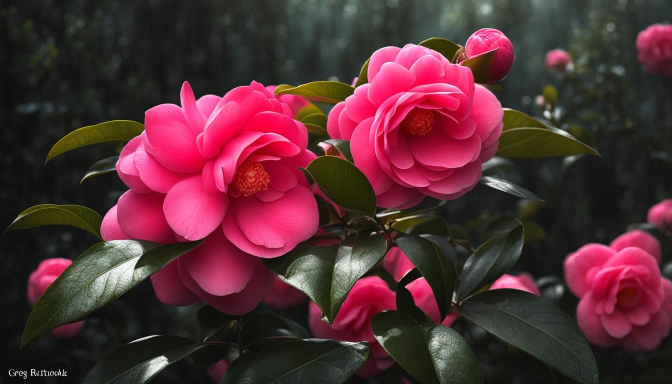 Pink Camellias in Eldritch Matte Painting