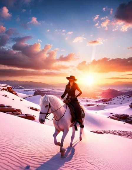 Cowgirl on Horse in Desert, 3D Game Art
