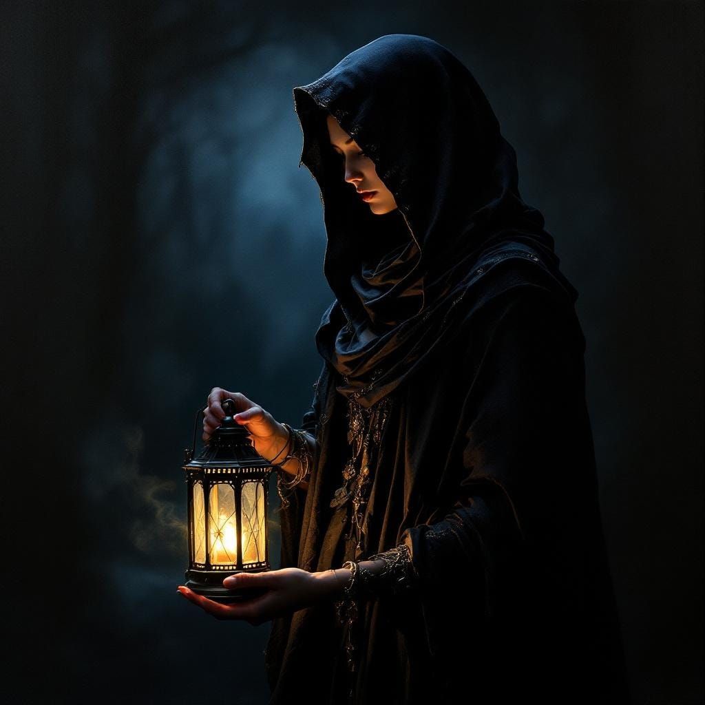 Cloaked Princess with Lantern in Chiaroscuro Lighting