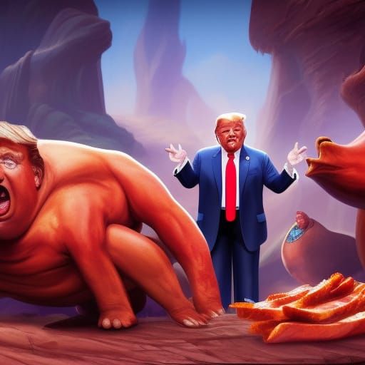Donald Trump with Meat Figures: Detailed Digital Art