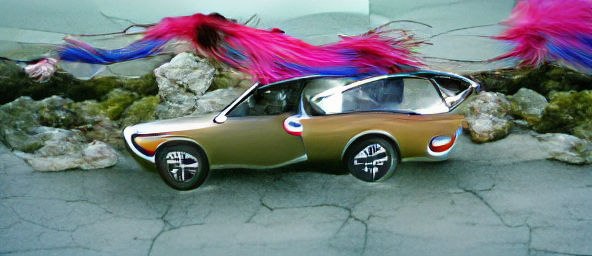 Fashion Model with Vintage Datsun Pickup Truck