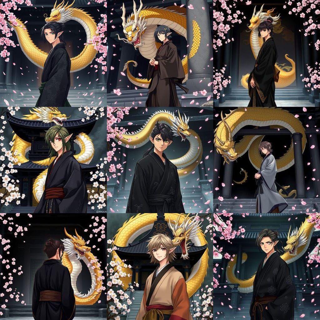 Anime-Style Wood Elf Ninja in Sakura-Themed Temple with East...