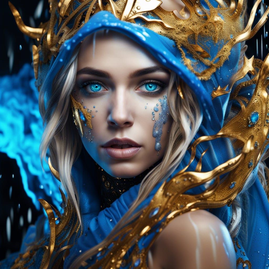 Icy Portrait: Woman with Blue Eyes in Unreal Engine Style