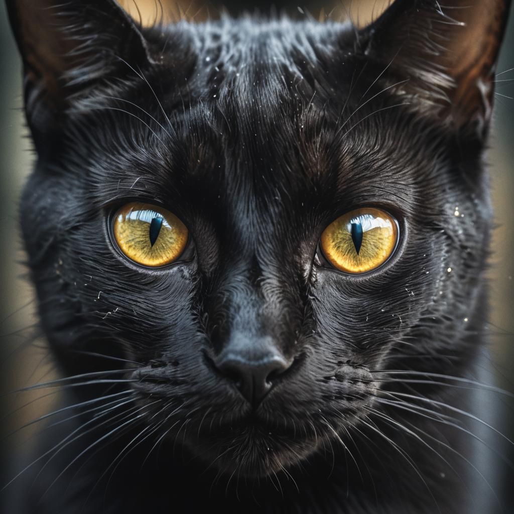 Surreal Black Cat Portrait in Gothic Horror Style