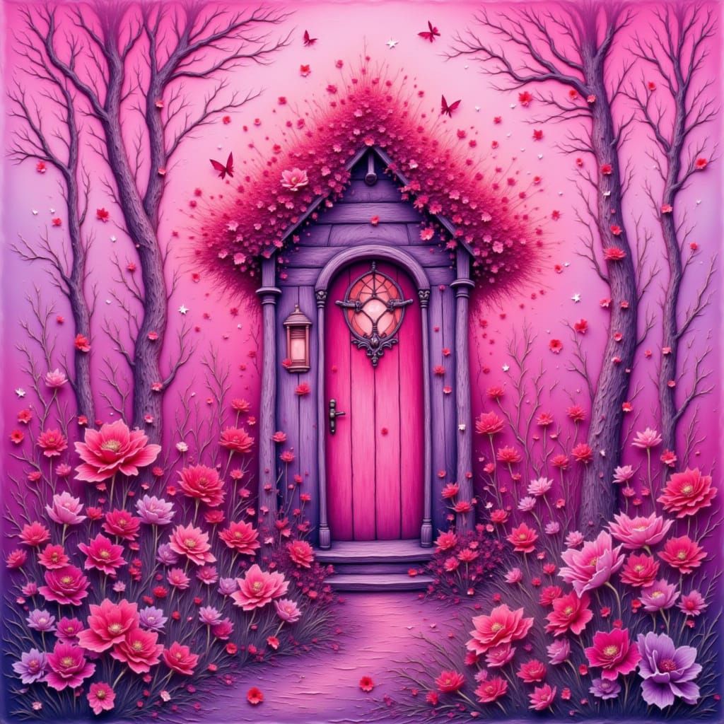 Whimsical Pink Outhouse with Ethereal Glow