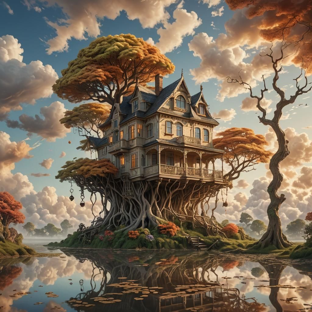 Flux Pro 1.1 Ultra quality, gorgeous intricate floating house