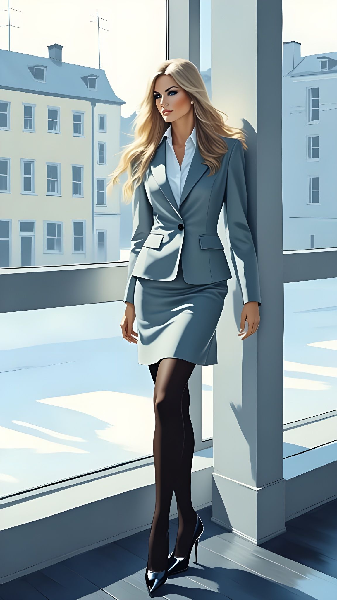 Confident Office Lady in Winter, Inspired by 3D Anime Art
