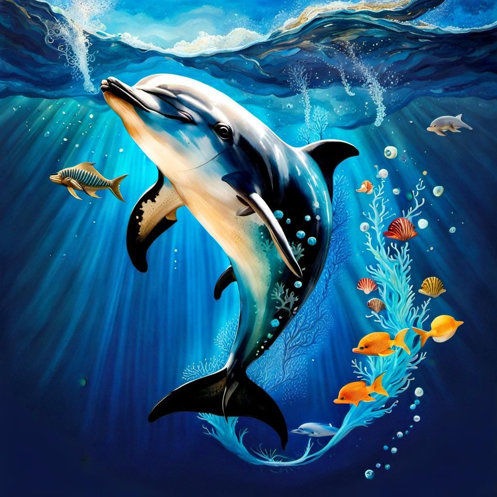 Dolphin in ocean and sea life
