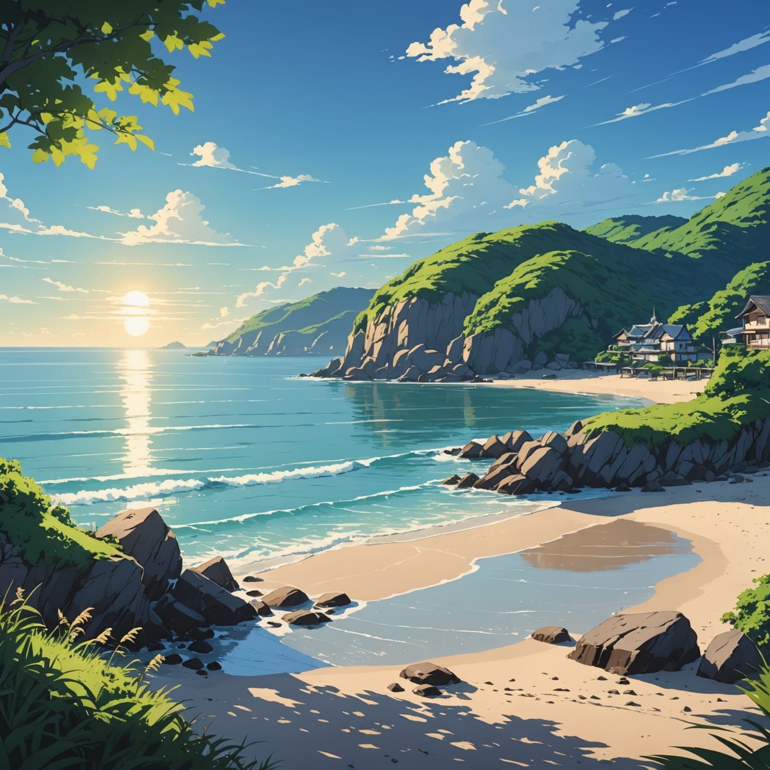Breathtaking Seaside Scene in Vibrant Cel-Shaded Style