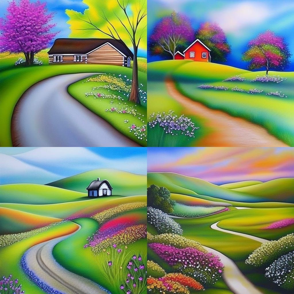 Seasons Change in Countryside Cottage Airbrush Art