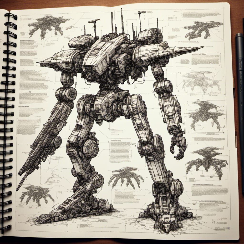 Battle-Mecha Sketch Lineart Schematics and Diagrams