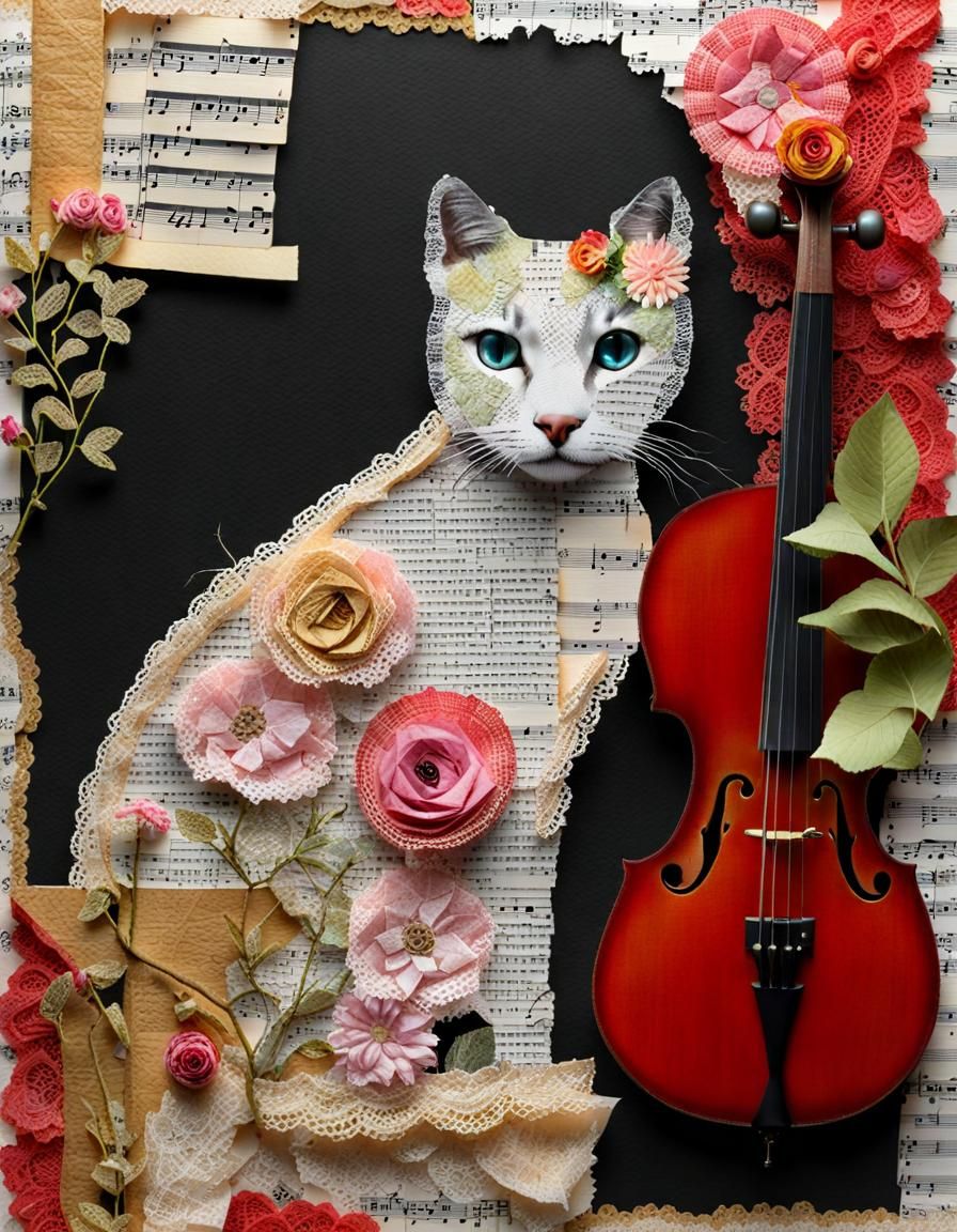Cat as a Mixed Media Paper Collage