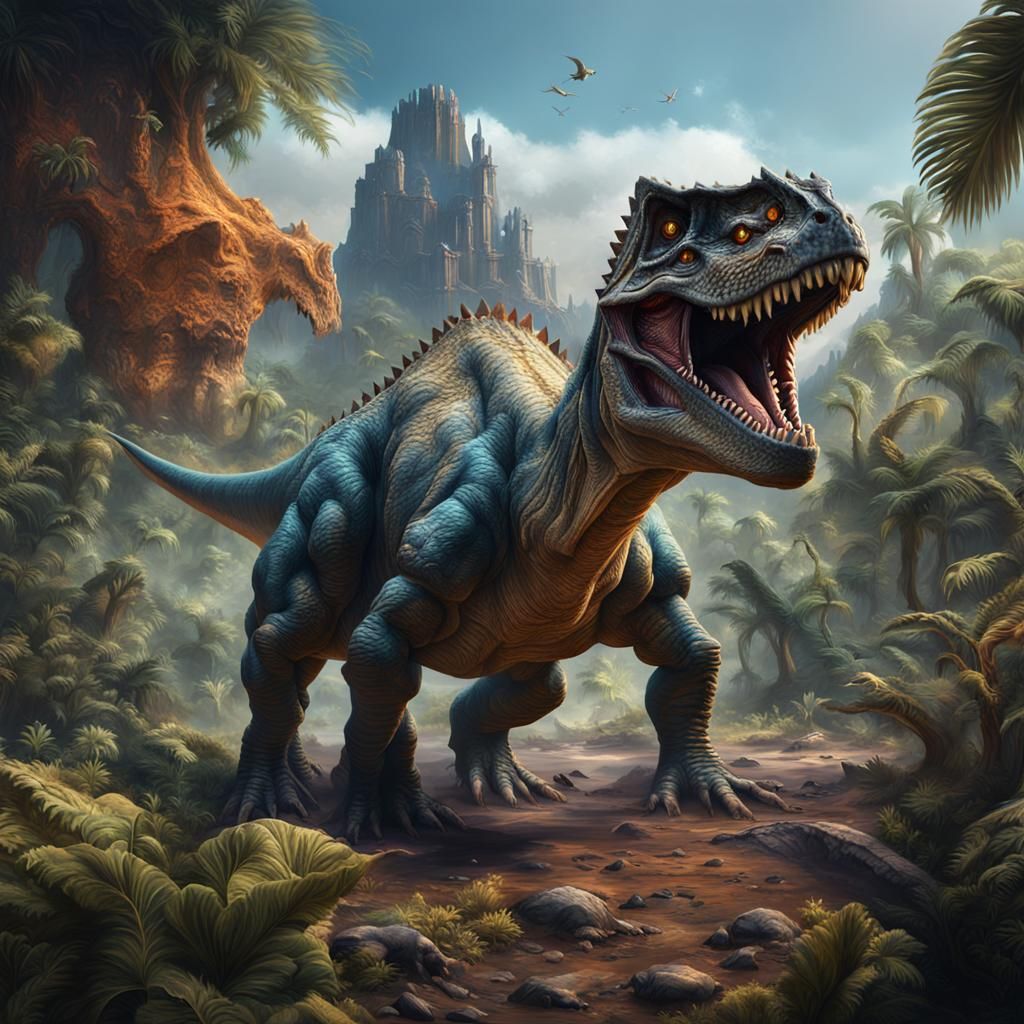 Fantastical Dinosaur in Detailed Matte Painting
