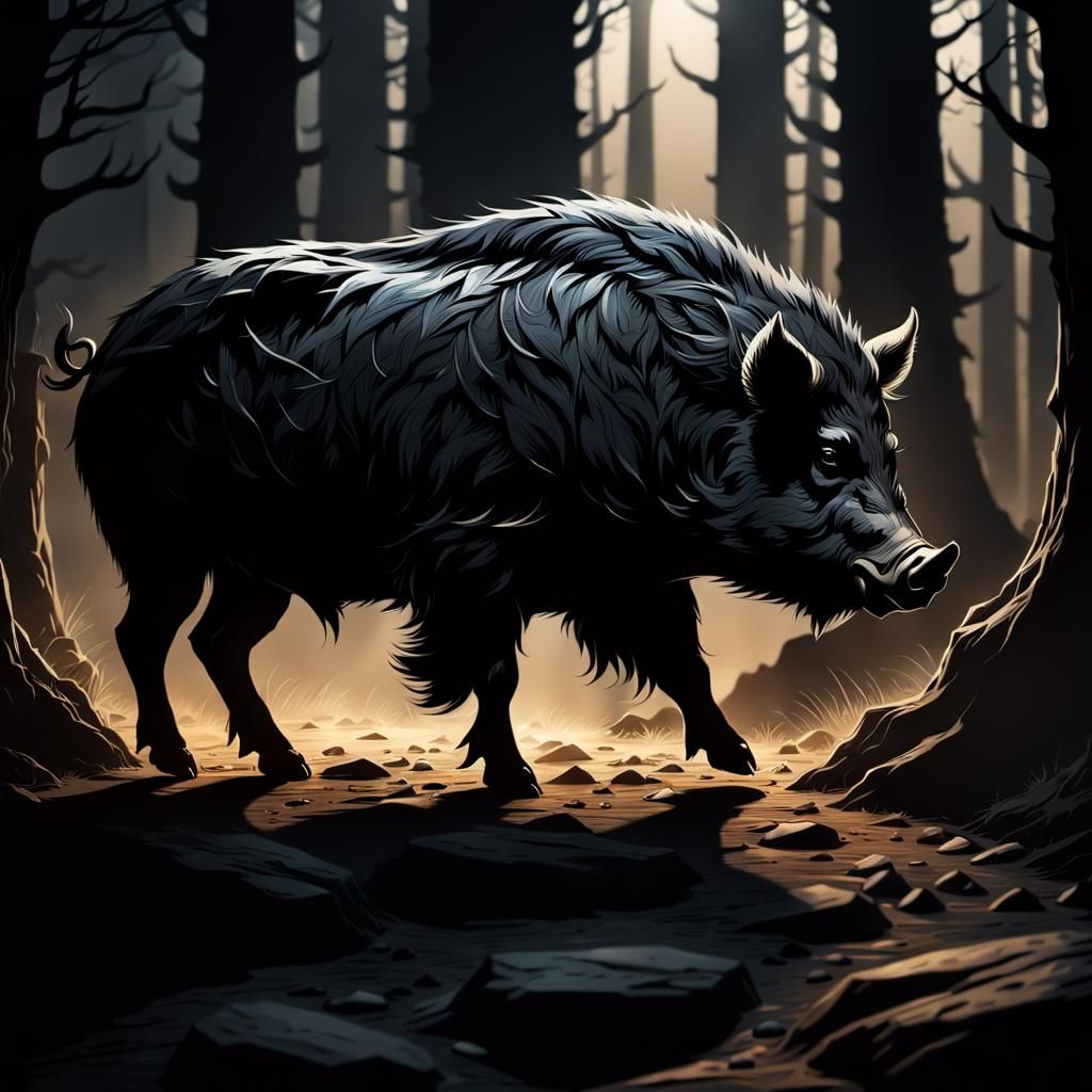 Boar Silhouette in Backlight Concept Art
