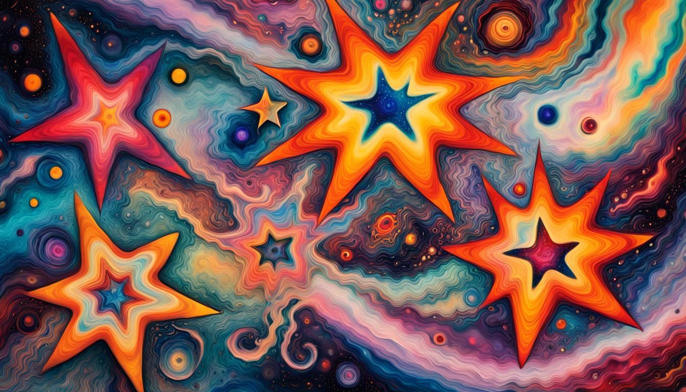 Psychedelic Star Portrait in Abstract Expressionist Style
