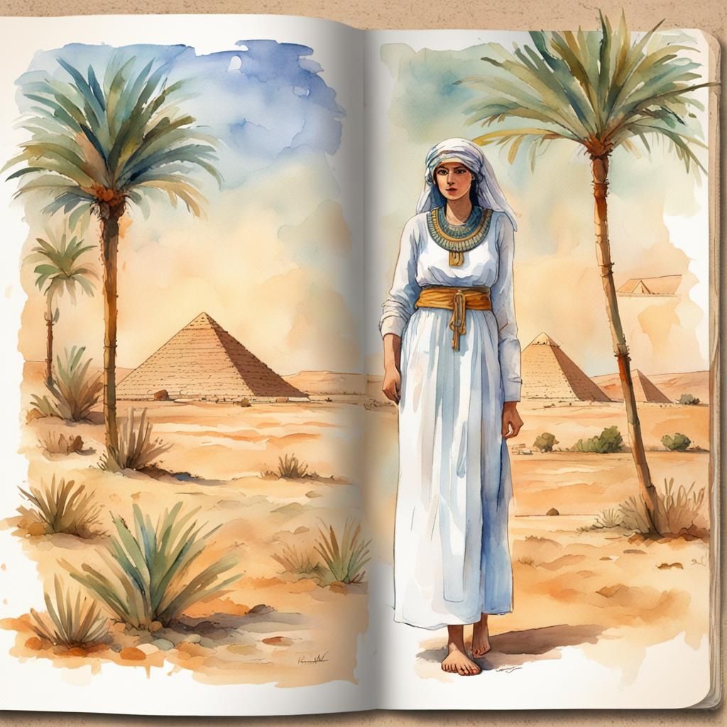 Egyptian Oasis Journal Page in Watercolor Style