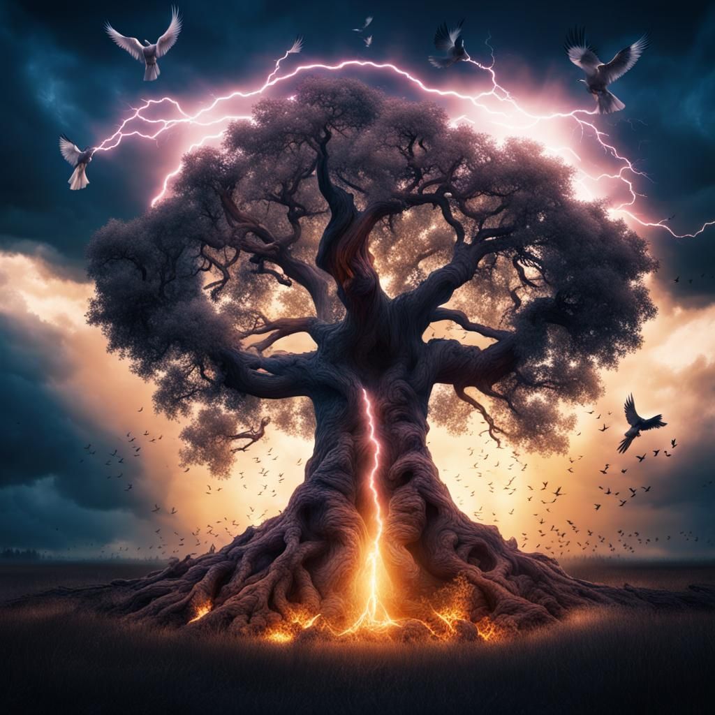 Elemental Tree Worshipped at Night