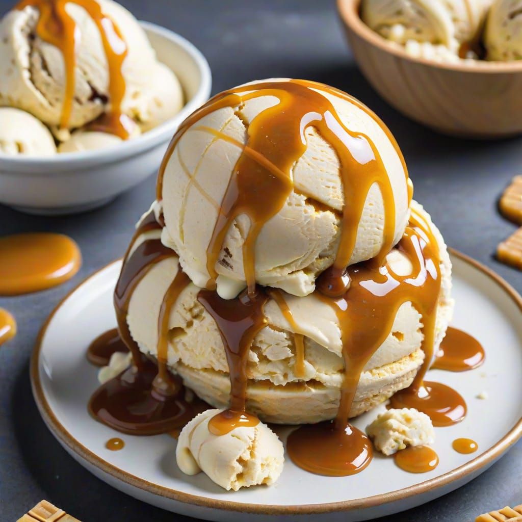 Cookie Dough Ice Cream with Caramel Drizzle