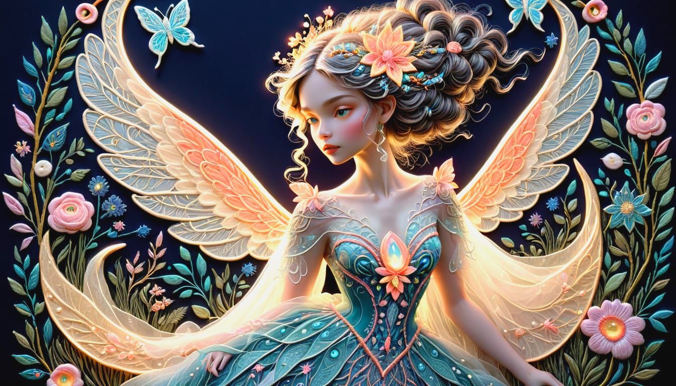 Luminous Embroidered Fantasy with Mythical Texture