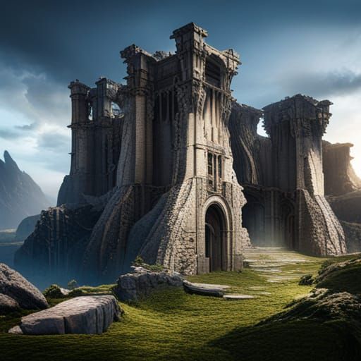 Medieval Castle Ruins: Detailed Matte Painting