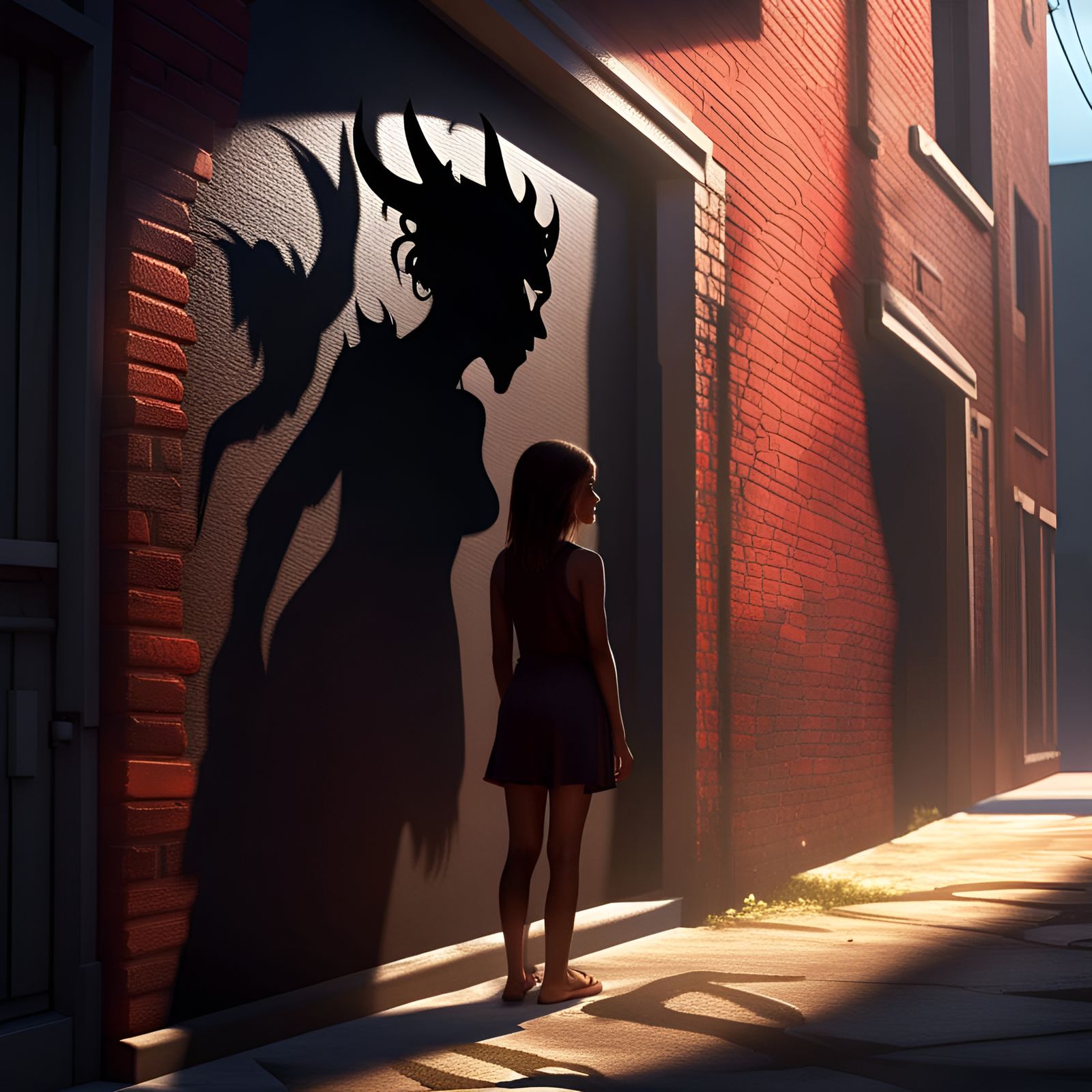 Girl's Demonic Shadow: Matte Painting by Rutkowski