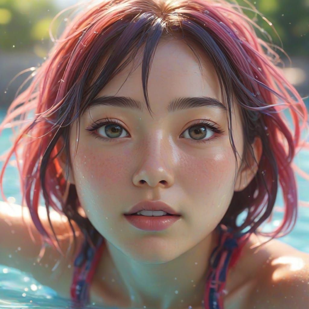 Anime-Inspired Young Diver in Vibrant Pastel Colors