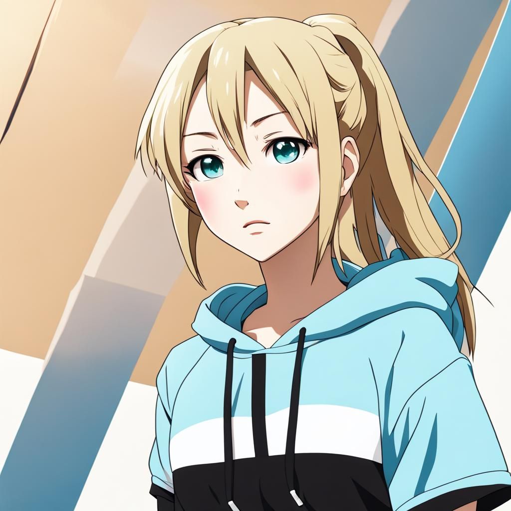 Anime Teenage Girl in Blue Hoodie