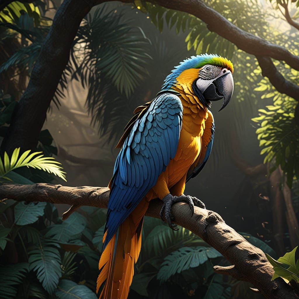 Blue-and-Yellow Macaw in Hyper-Realistic Digital Art