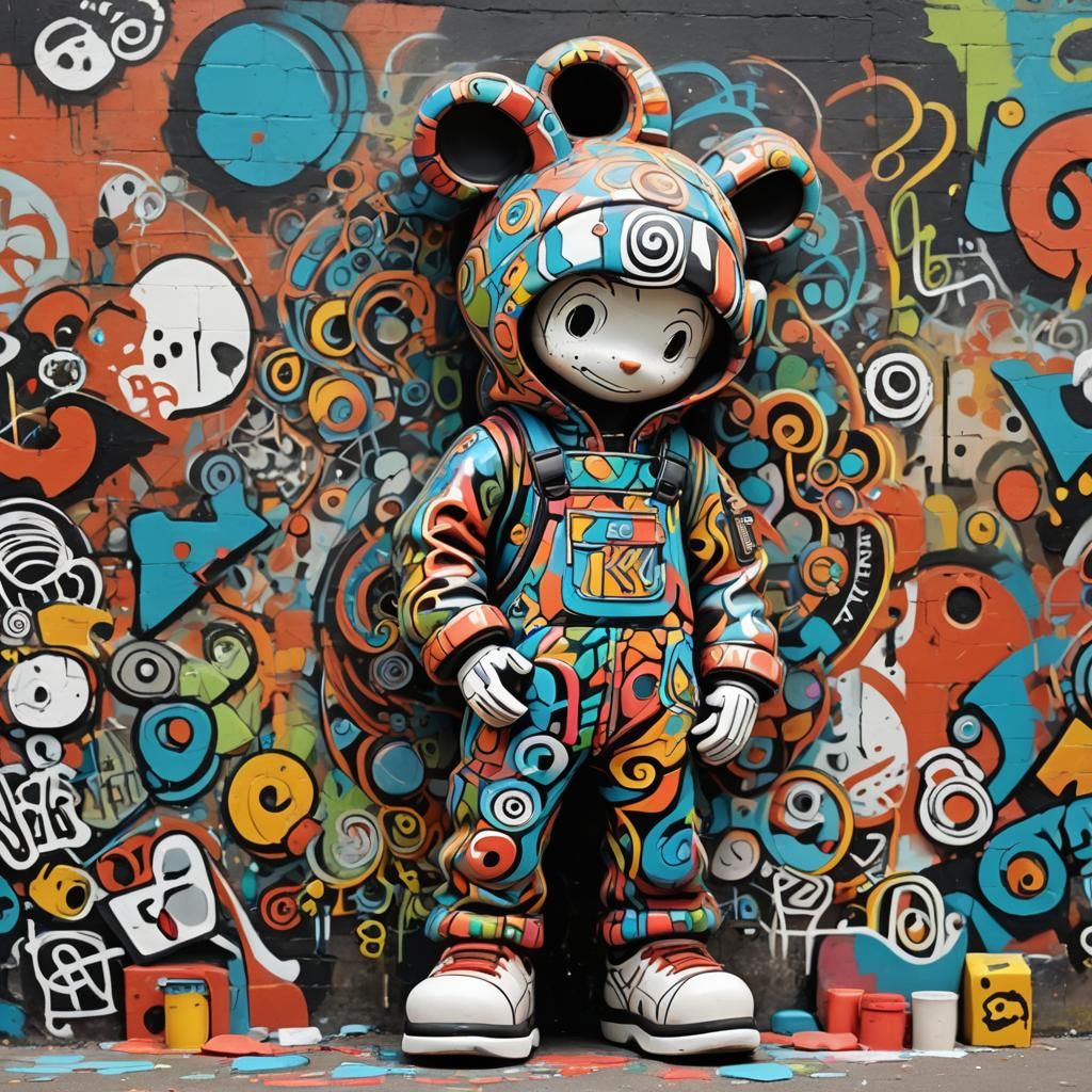 Whimsical Clay Figurine in Street Art Style