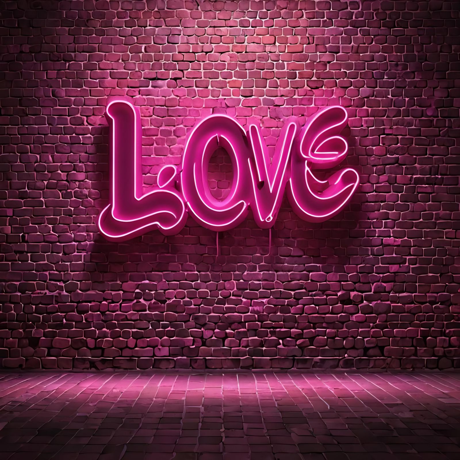 Pink Neon "LOVE" Sign on Brick Wall