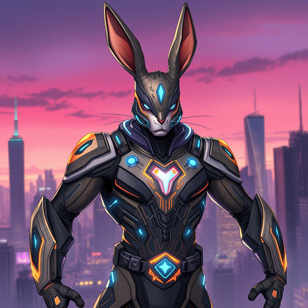 Heroic Rabbit Man in High-Tech Super Suit