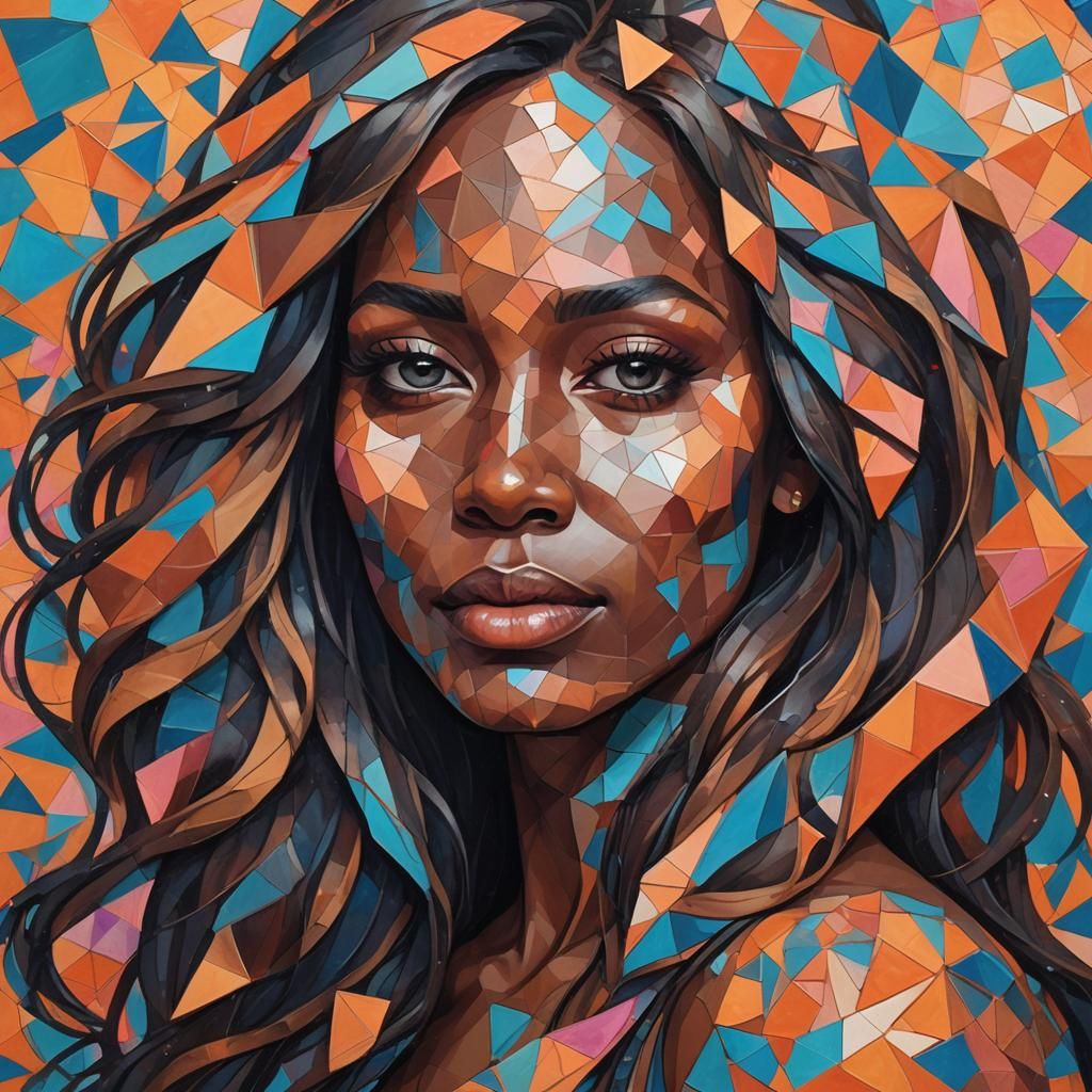 Geometric Portrait of a Woman in Vibrant Painting Style