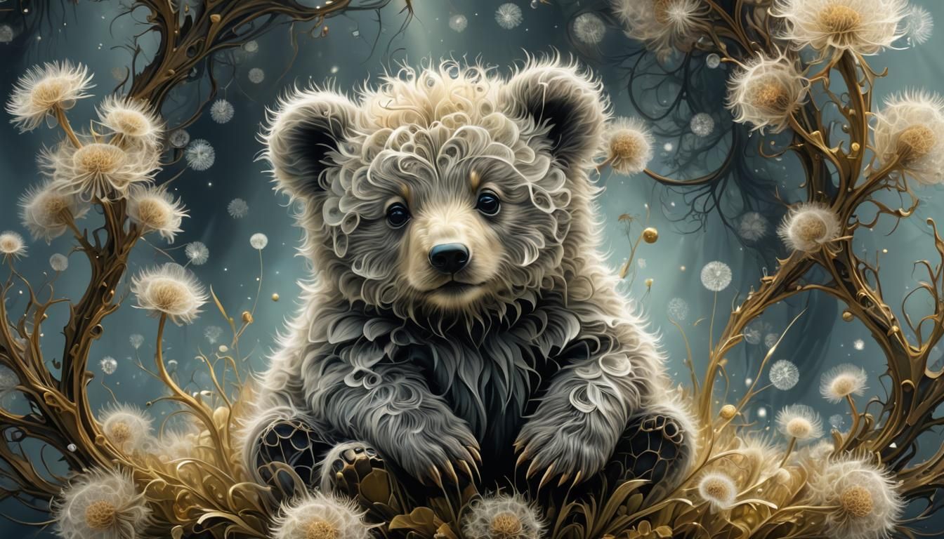 Fractal Dandelion Creature: Digital Painting of Arctic Cub