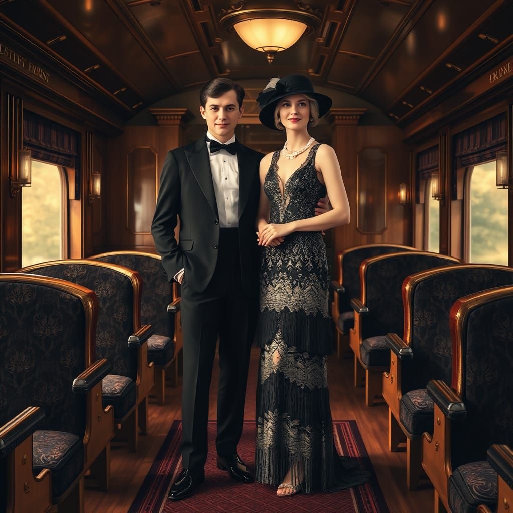 Glamorous Couple on the Orient Express in Art Deco Style