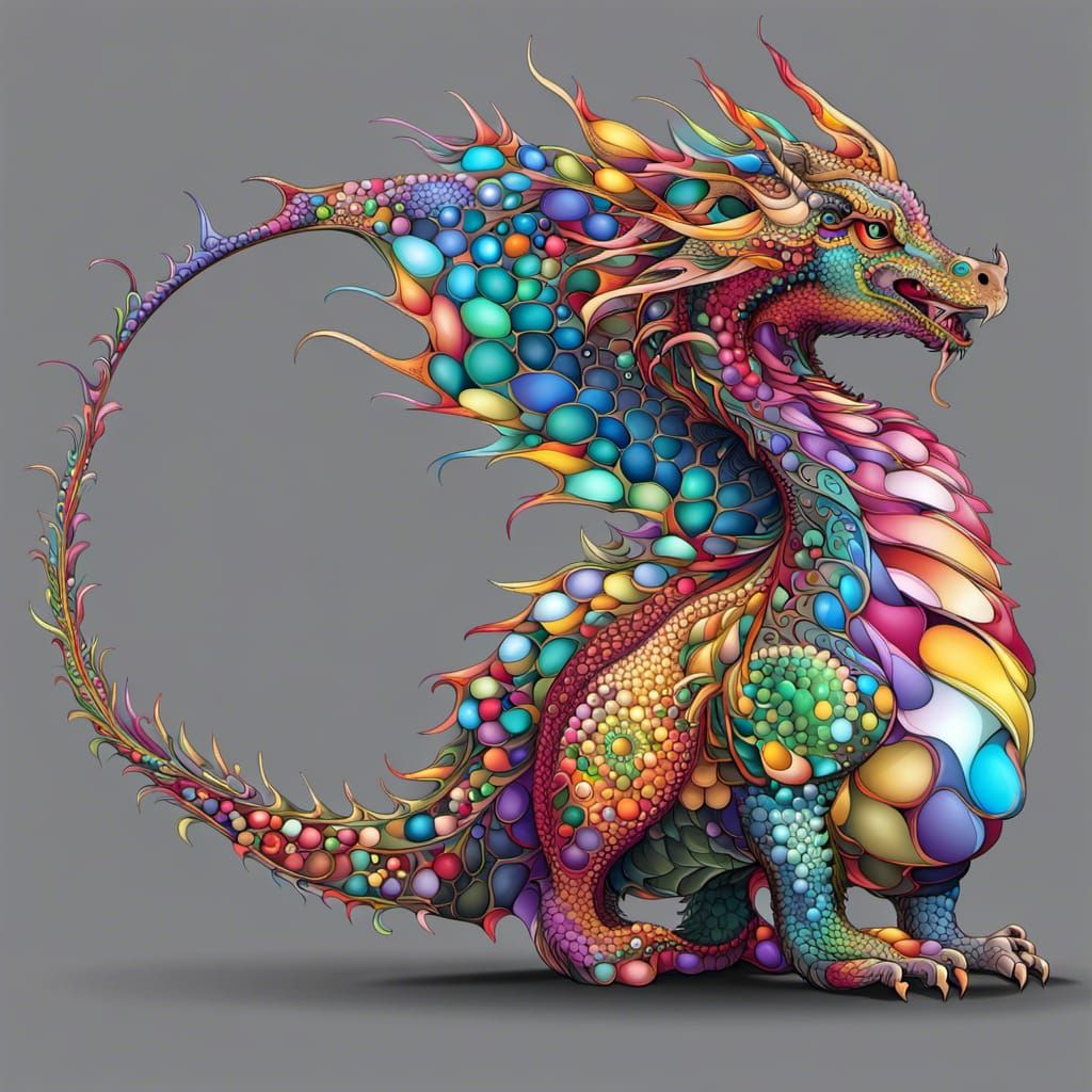 Multicolor Bubble Dragon Portrait with Fractal Details