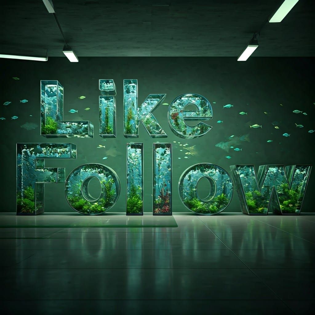 Aquatic Letters: Like and Follow in Frutiger Aero Style