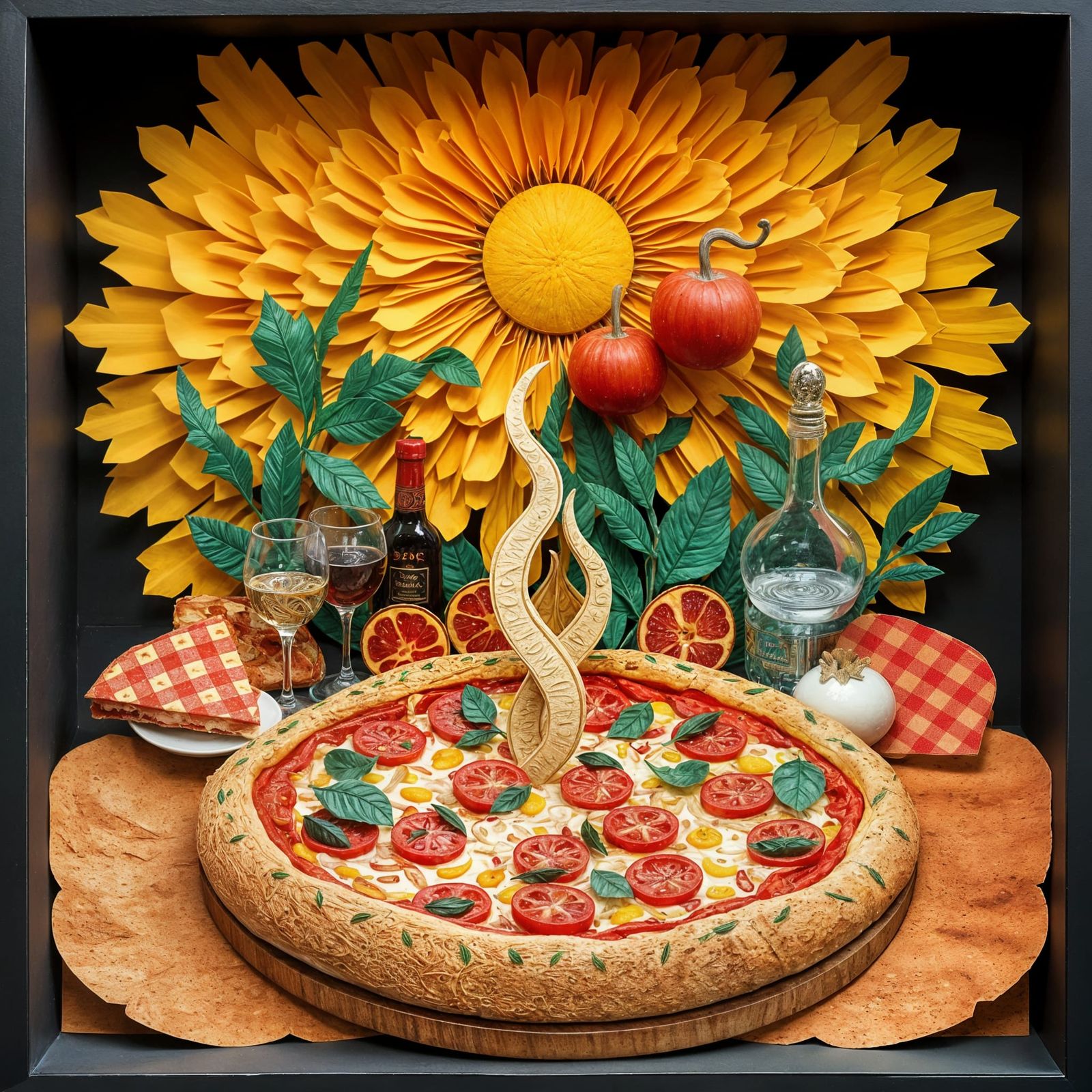 Papercraft Pizza Collage With Maximalist Detail