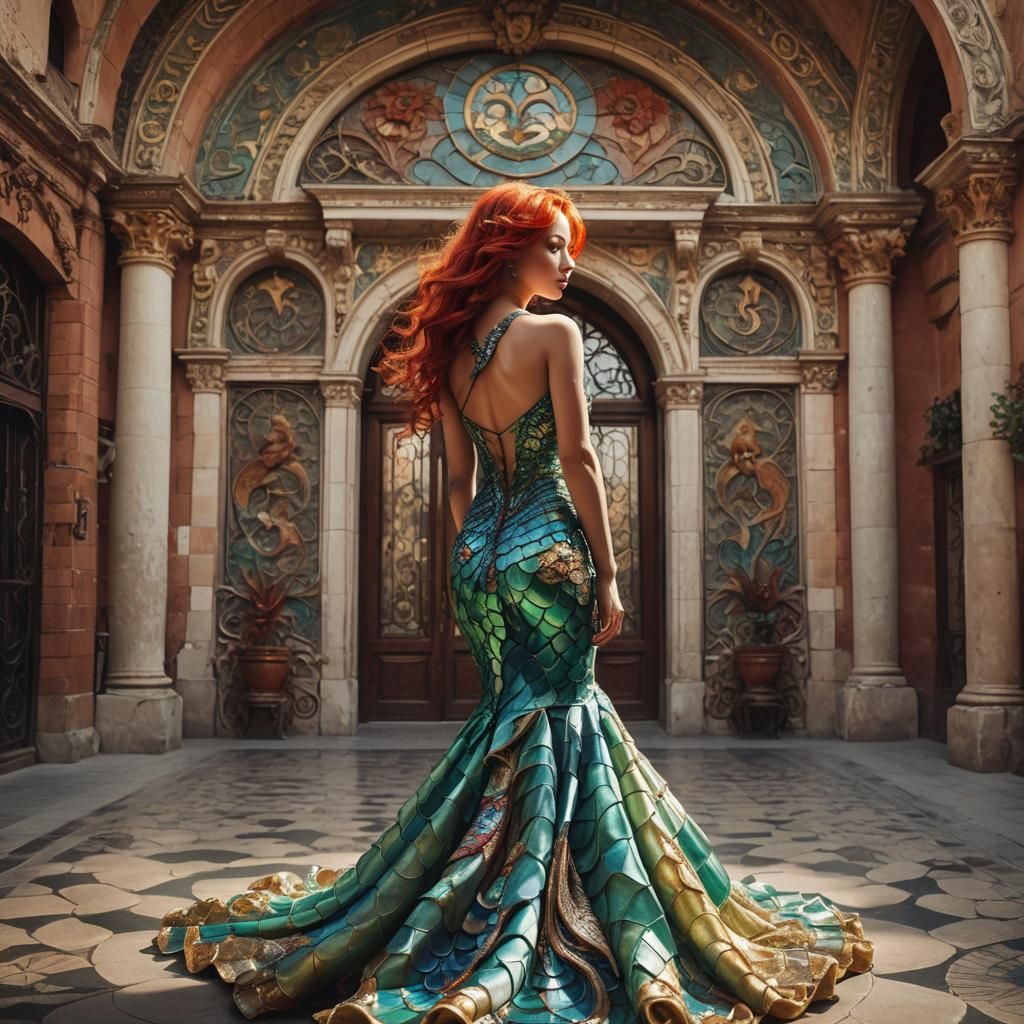 Mermaid Dress in Art Nouveau Rococo Style