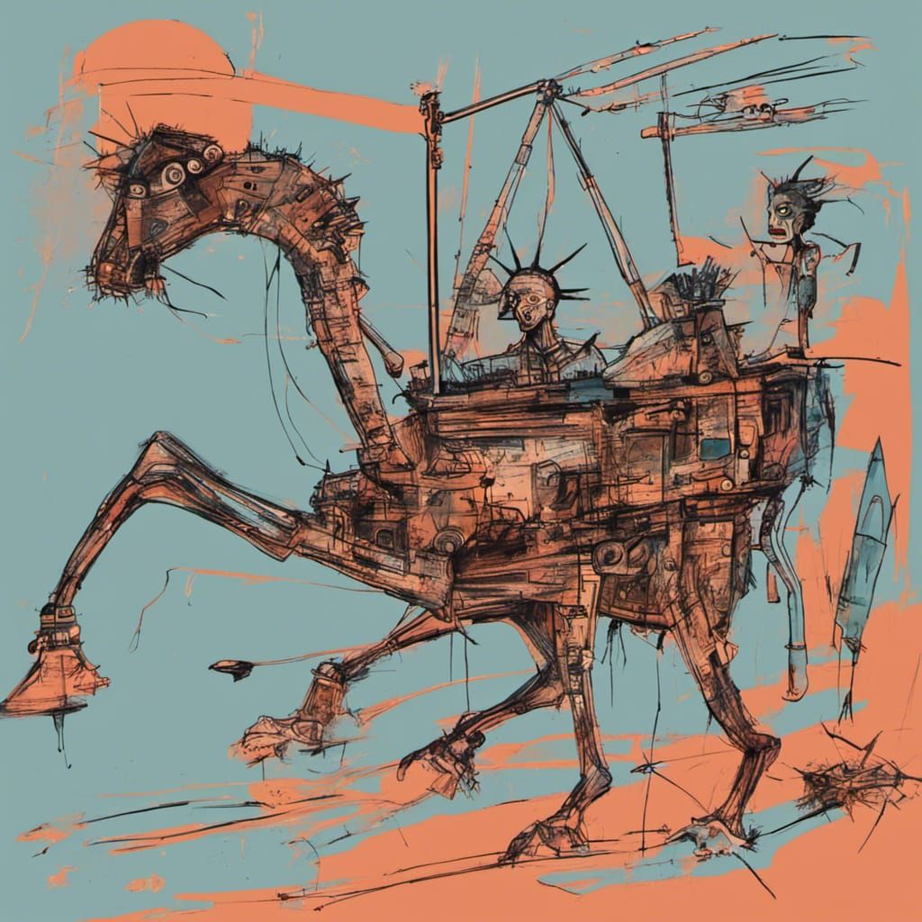 Achilles' Martian Winter Flight in Basquiat Style