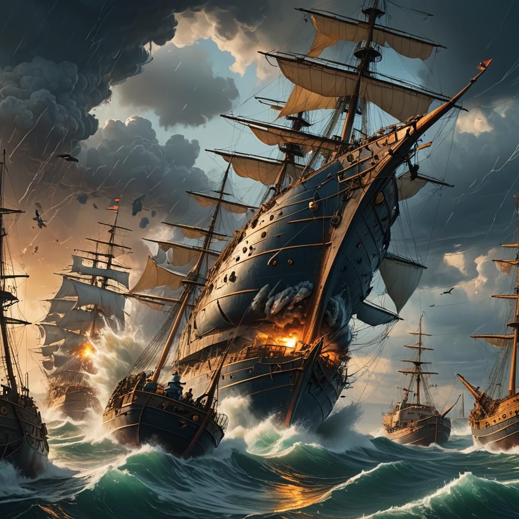 Sail Ships Colliding in Stormy Seas