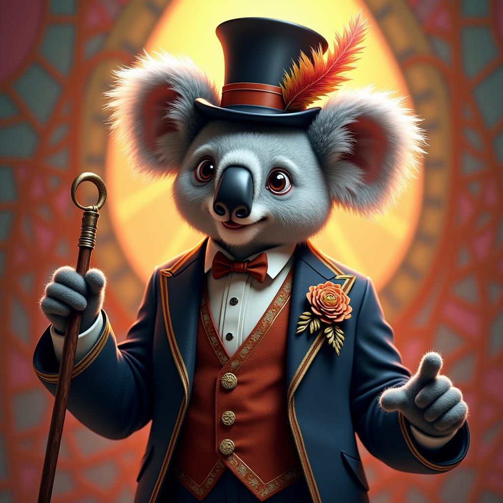 Koala's Art Nouveau Stage Debut in Formal Wear