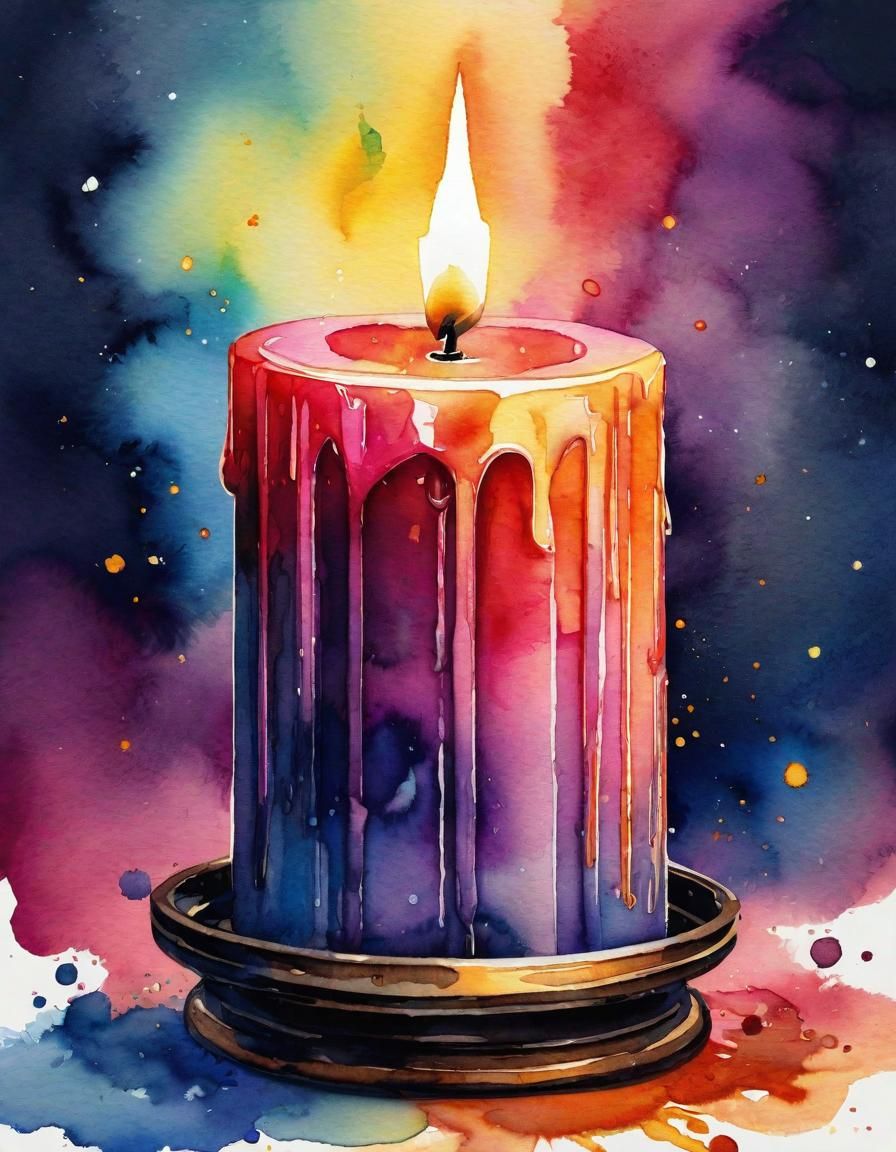 Magical Candle in Watercolor and Ink Style